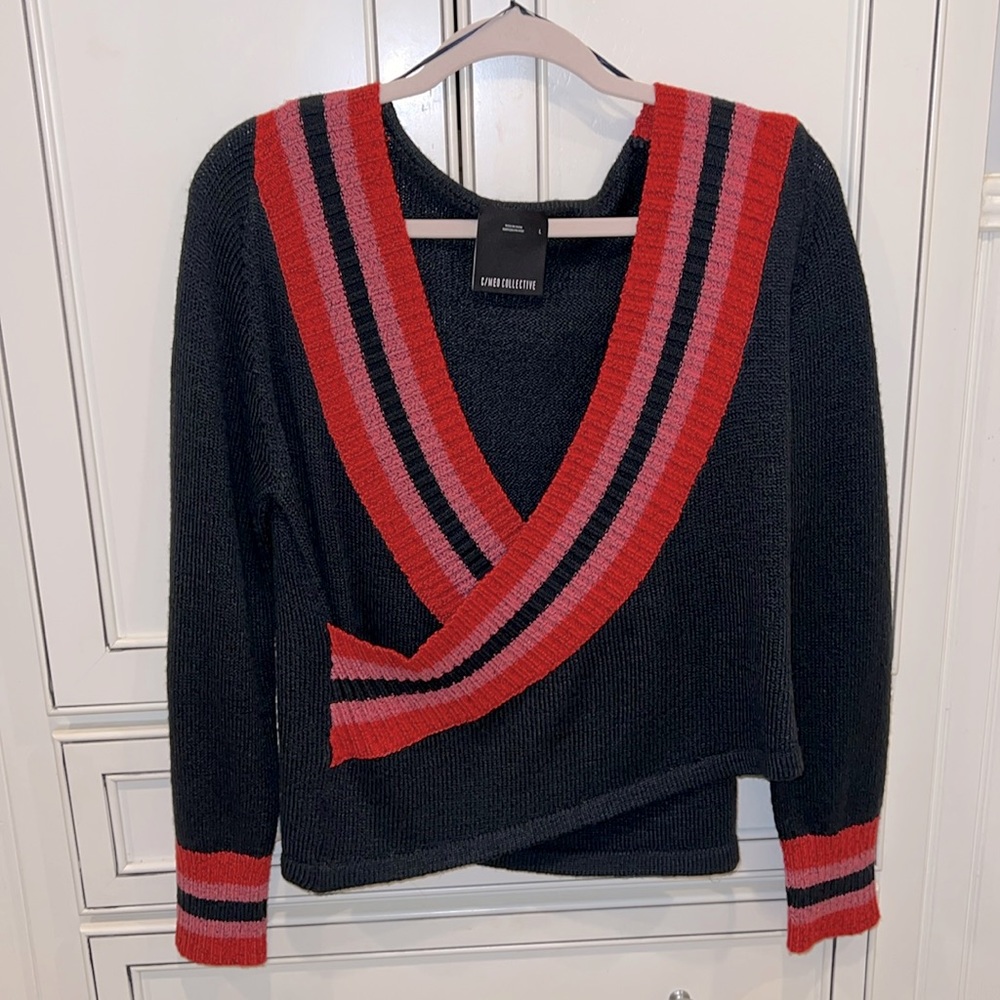 EUC navy/pink/red wrap sweater from ANTHRO